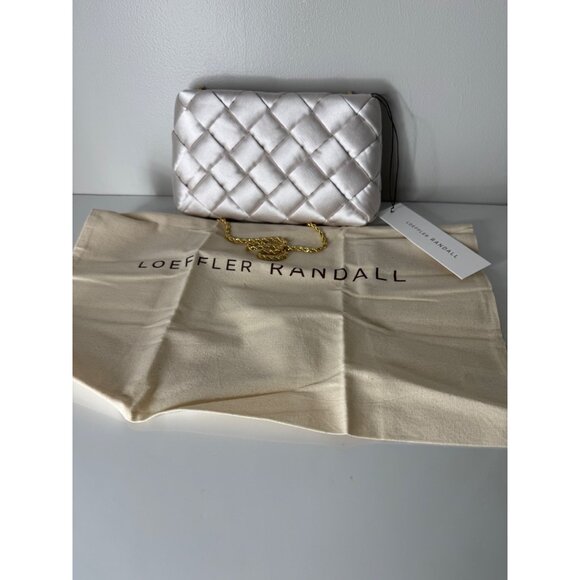 NWT Loeffler Randall Auzeen Cream Woven Puff Clutch Dustbag Gold Chain Shoulder - Picture 2 of 8